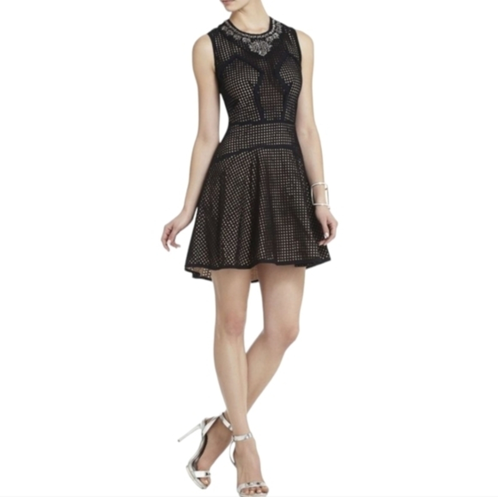 BCBG MAXAZRIA Black Serina Sleeveless Eyelet Cocktail Dress Size 2